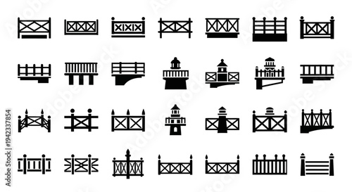 Collection of Various Black and White Fence and Railing Designs for Architectural and Landscape Projects