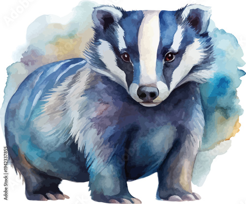 Watercolor Badger Clipart, Woodland Animal vector illustration isolated on white background