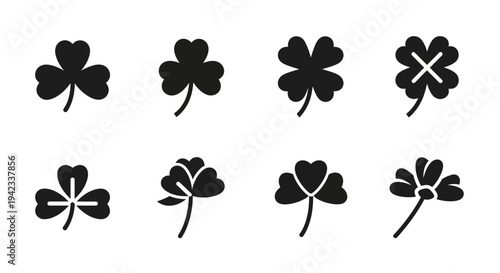 Collection of lucky clover icons and symbols representing good fortune and new beginnings, perfect for design projects