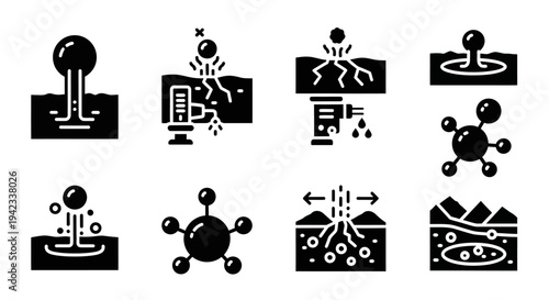Collection of Molecular Structure Icons Representing Scientific Concepts and Laboratory Settings