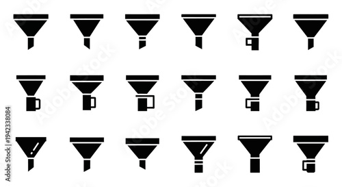 Collection of Filter Funnels and Various Laboratory Equipment Icons in Grid Layout