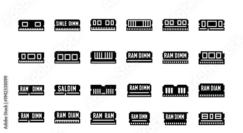 Collection of various black and white icons representing different bars and saloons displayed in a grid layout