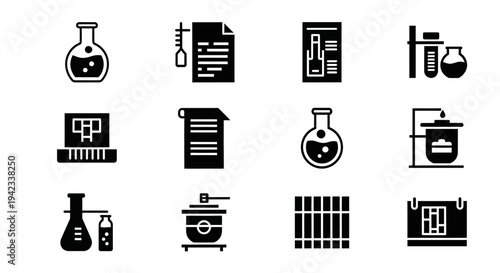Collection of Laboratory Equipment Icons Representing Science and Research