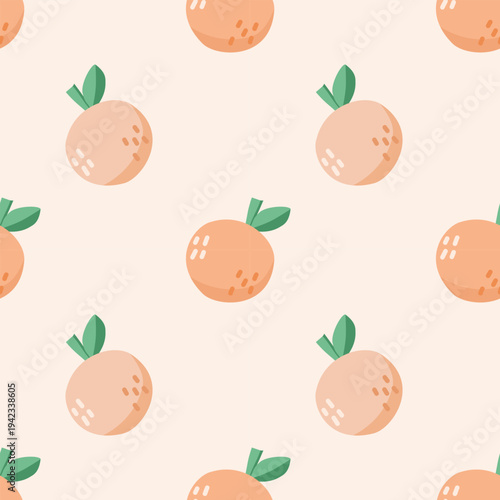 Pastel Orange Fruit Seamless Pattern Minimal Cute Hand Drawn Style Background