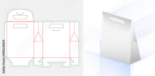 Die Cut or die line Box Packaging banana chips or cassava chips Template product Food Takeaway Carton Design for product packaging, food boxes, gift boxes, and retail packaging, paper bag model