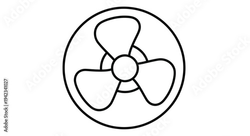 Simple black and white line drawing of a circular radiation warning symbol