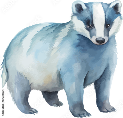 Cute Woodland Badger Watercolor Illustration, Forest Animal Clipart Isolated on White