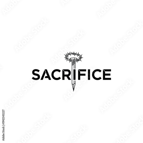 Dramatic logo design featuring a sword with a crown of thorns symbolizing sacrifice