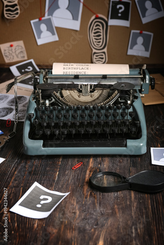 Retro typewriter and magnif...