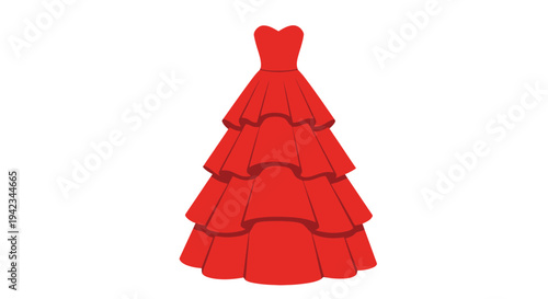 A vibrant red flamenco dress with layered ruffles isolated on white