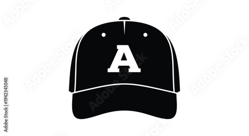 Black baseball cap with a large white letter a prominently displayed