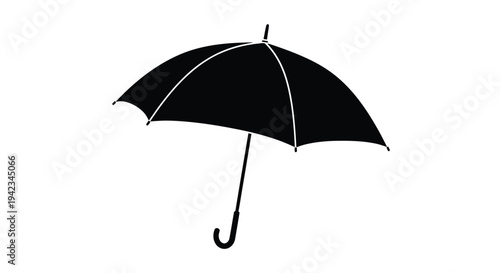 A simple black silhouette of a closed umbrella on a white background
