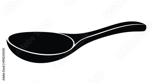 A simple black and white illustration of a kitchen spoon