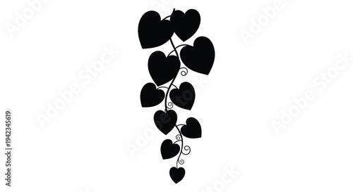 A cascade of black hearts and swirling vines creates a romantic design