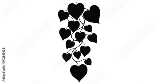 A cascade of black hearts intertwines in a decorative elegant design