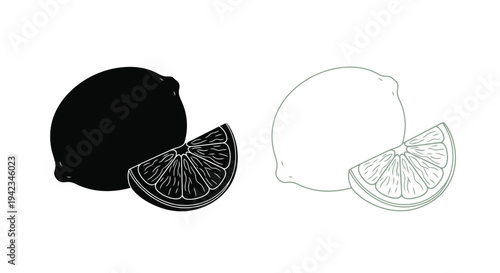 Stylized limes in contrasting colors with sliced segments presented together