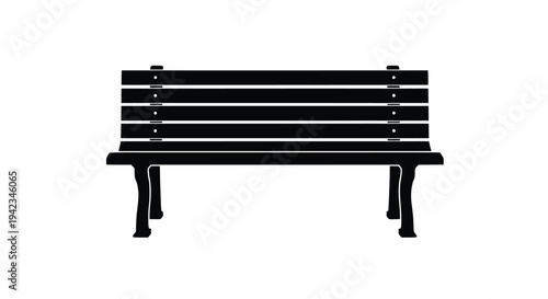 A simple black silhouette of a wooden park bench facing forward