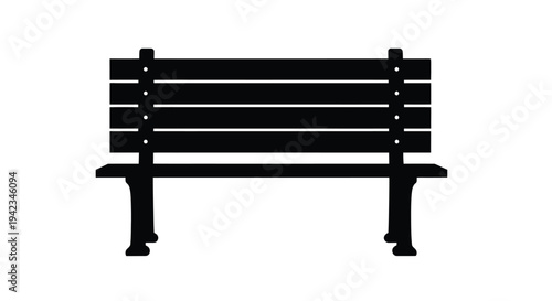 Simple black silhouette of a classic park bench with wooden slats