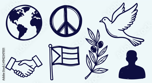 Peace symbols and global unity doodle art for concept design