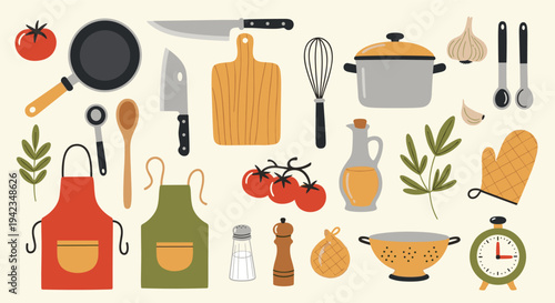 Kitchen Utensils Collection Flat Design Cooking Elements