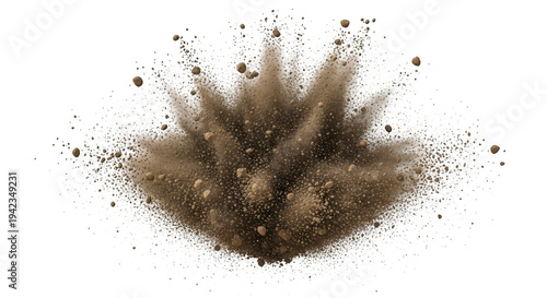 A cloud of brown powder exploding on transparent background