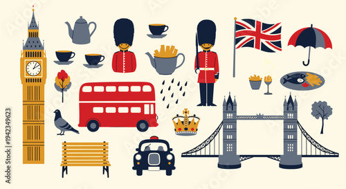 london icons collection flat design for travel and tourism