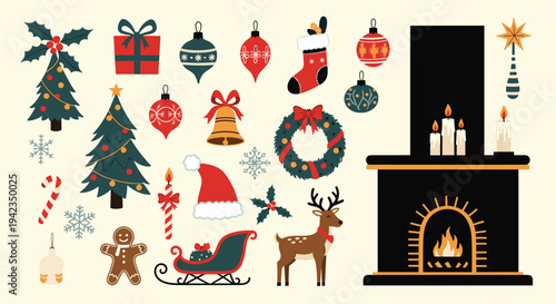 christmas elements collection flat design