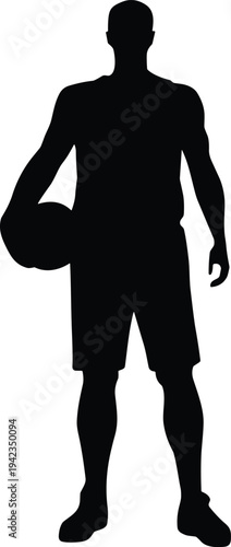 Basketball player silhouette holding ball standing athlete sportsman isolated black vector illustration for sport training competition team concept