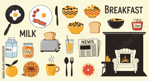 Breakfast illustration with food and drinks flat design