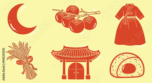 korean cultural symbols on yellow background