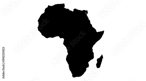 Black Silhouette of Africa Continent Map on White Background