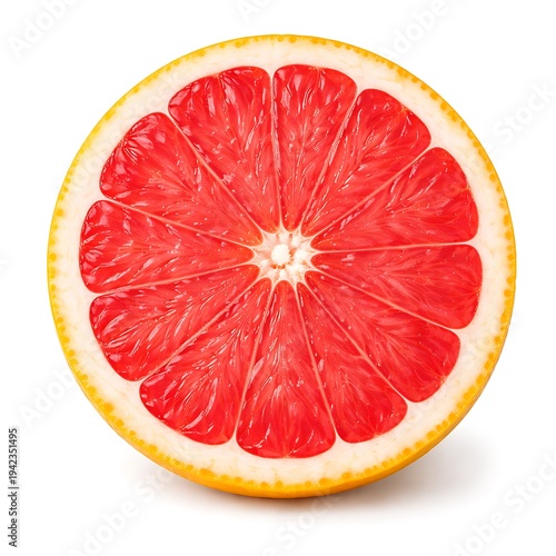Juicy Citrus Slice: A close-up shot of a vibrant grapefruit half, revealing the juicy, segmented interior, a symbol of freshness and health.