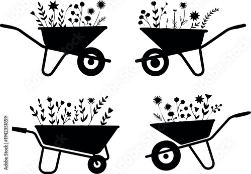 Wheelbarrow carrying herb pots and kitchen plants