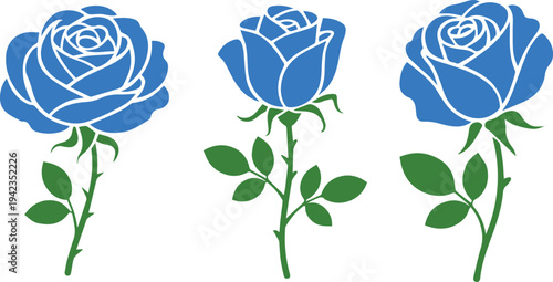 Rose tattoo flash three stem and thorn variations