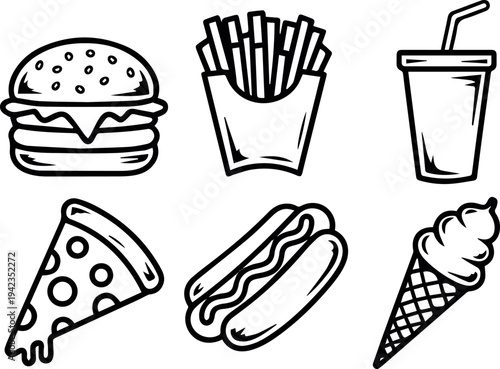 Pizza slice and toppings icon set