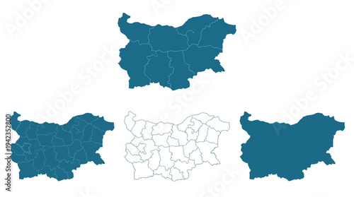 Map of Bulgaria Collection with Administrative Regions and Municipal Boundaries in Blue and Outline Style - Detailed Vector Illustration for Geography and Business