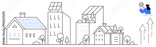 Renewable energy concept. Renewable energy powering urban buildings with solar panels and green spaces. Renewable solutions for smart cities, sustainability, and eco-friendly infrastructure. urban
