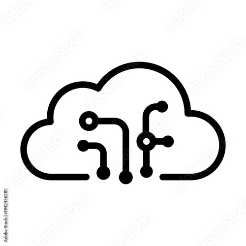 Cloud outline with internal circuit pathways representing cloud computing and remote AI network services