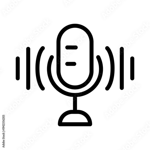 Minimalist line art illustration of a microphone with sound waves representing voice recognition and audio processing technology