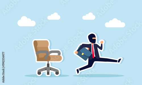 Thief stealing briefcase from office chair illustration concept of cheating and dishonest actions in completing business project work