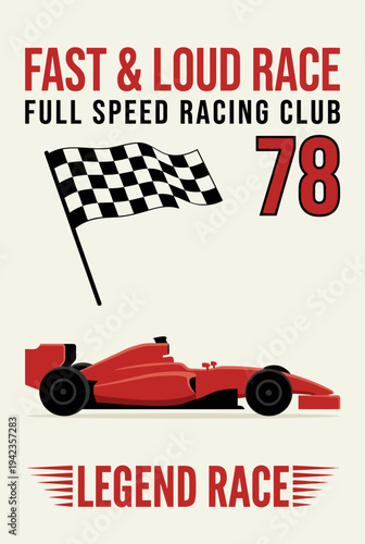 This energetic poster features a sleek race car with a checkered flag, embodying the adrenaline and excitement of racing for motorsport enthusiasts and fans.