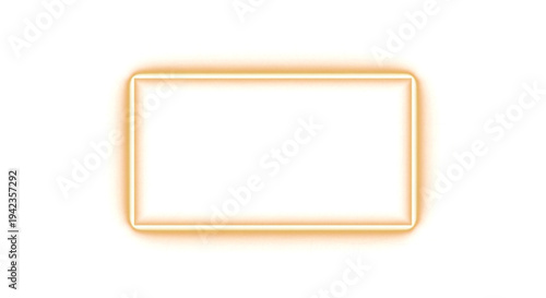 Warm golden neon rectangular frame with soft outer glow, elegant light border isolated on a transparent background.