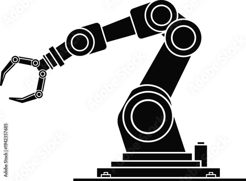 Industrial Robotic Arm Silhouette, Mechanical Automated Manipulator For Manufacturing Factory Production Line, Black Vector Illustration Of Advanced Technology Automation Systems