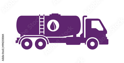 Fuel delivery tanker truck illustration, flat vector design isolated on white background.