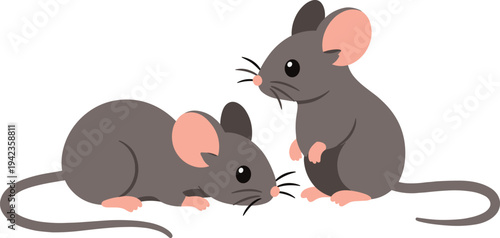Cartoon illustration of two gray mice with pink ears, noses, and tails, playful animal characters suitable for children’s content, biology themes, or educational storytelling projects