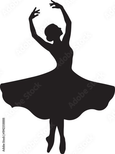 Silhouette of an elegant ballet dancer performing in a wide flowing dress. A graceful ballerina dancing in a flowing skirt.