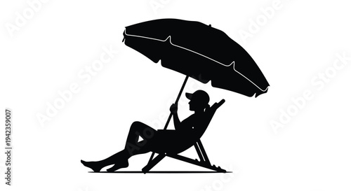 Silhouette of a person relaxing under an umbrella on a beach chair