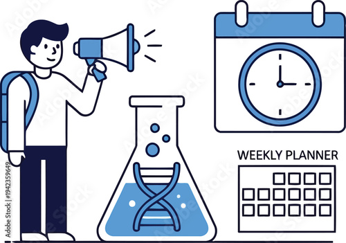 Science Education and Schedule Planning Illustration with Laboratory Flask