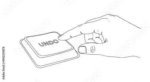 Hand finger pressing the large digital undo button concept for correcting mistakes, reversing actions, or canceling operations in software development or daily digital tasks.