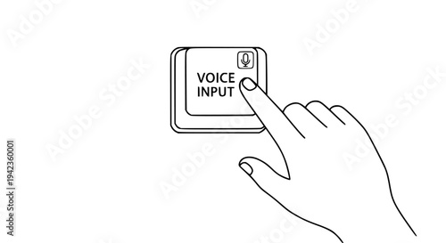 Human finger presses a 'Voice Input' button, signifying digital interaction and modern technology usage. 